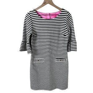 Lilly Pulitzer Womens Small Black White Stripe 3/4 Bell Sleeve Aiden Dress‎